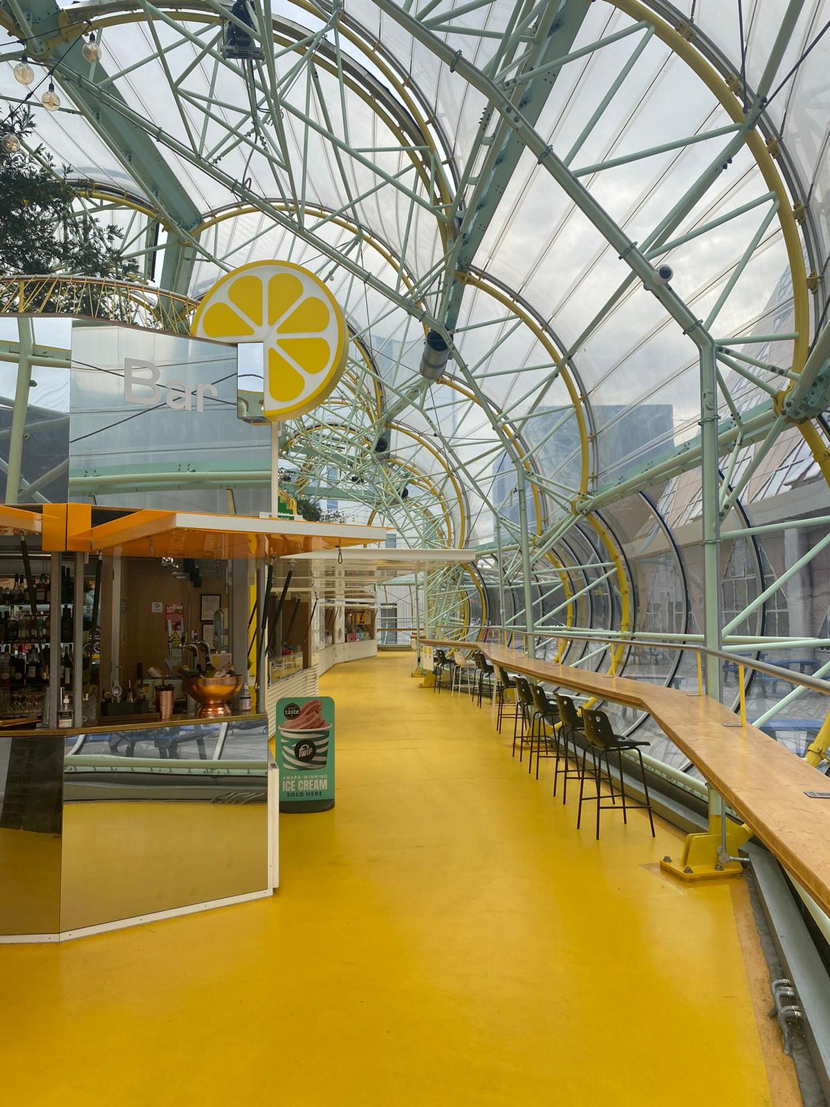 Steel and ETFE structure at The Canteen, Greenwich Peninsula